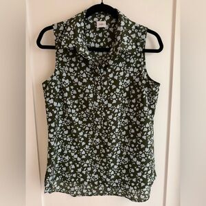 CAbi #4184 Keepsake Blouse Olive and Blue Floral